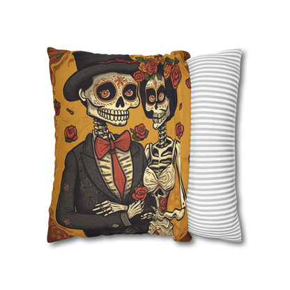 Halloween Wedding Marriage, Bride & Groom - Forever Soulmates - Spun Polyester Square Pillow Case