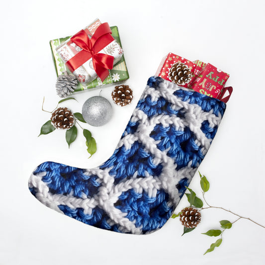 Blueberry Blue Crochet, White Accents, Classic Textured Pattern - Christmas Stockings