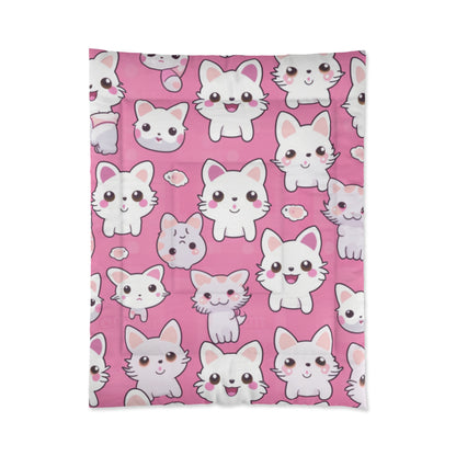 Adorable Cartoon-Style Anime Kitten, Cat, Kitty Pattern - Cute and Colorful - Comforter