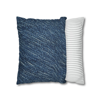 Denim-Inspired Design - Distinct Textured Fabric Pattern - Spun Polyester Square Pillow Case