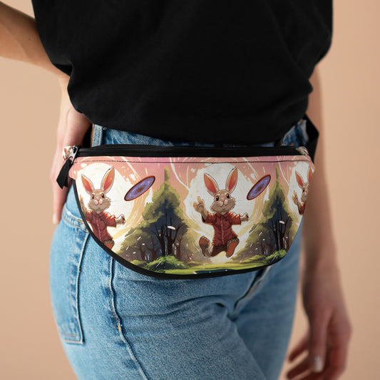 Disc Golf Rabbit: Conejito apuntando al disco volador para cadena de canasta - Fanny Pack 