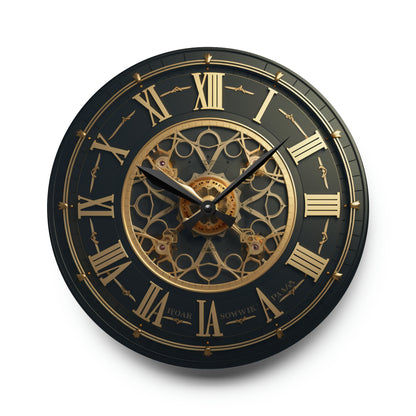 Gold Trim sophisticated clock with romanian numbers, Acrylic Wall Clock