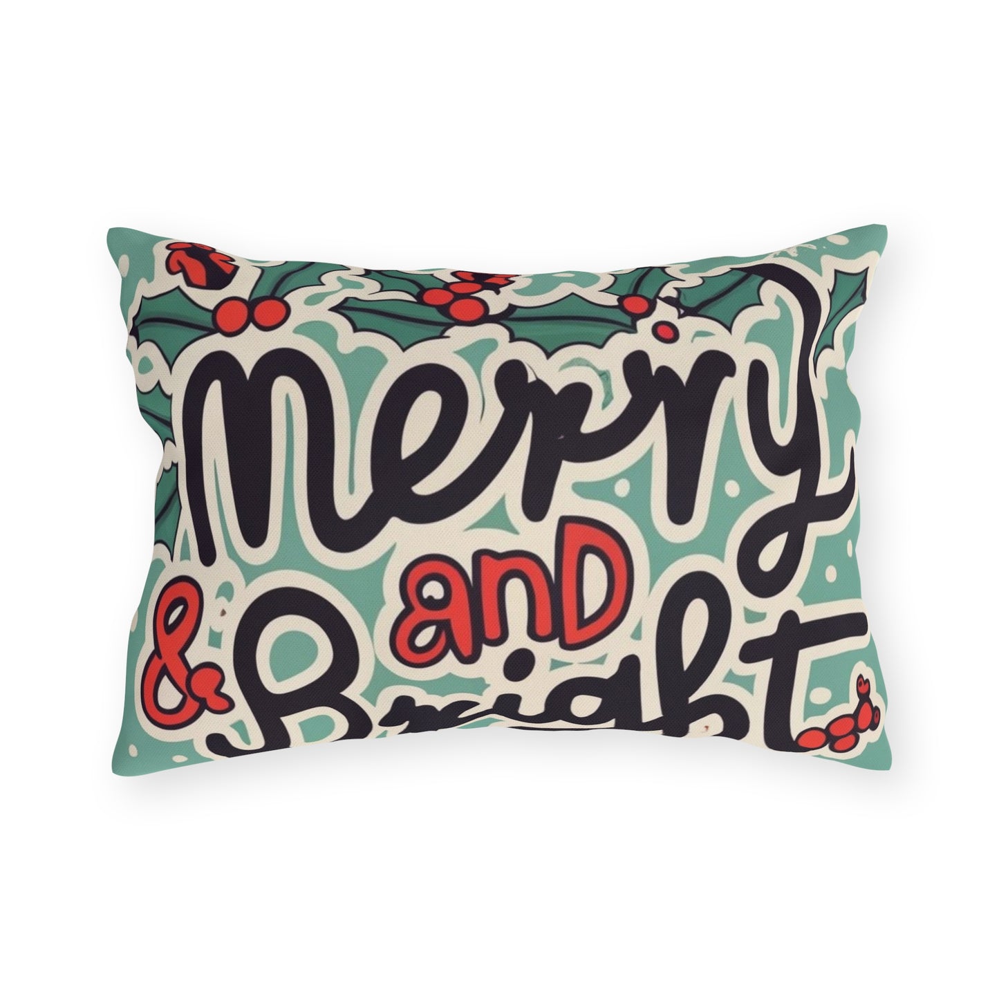 Merry and Bright Christmas Theme Holiday - Outdoor Pillows