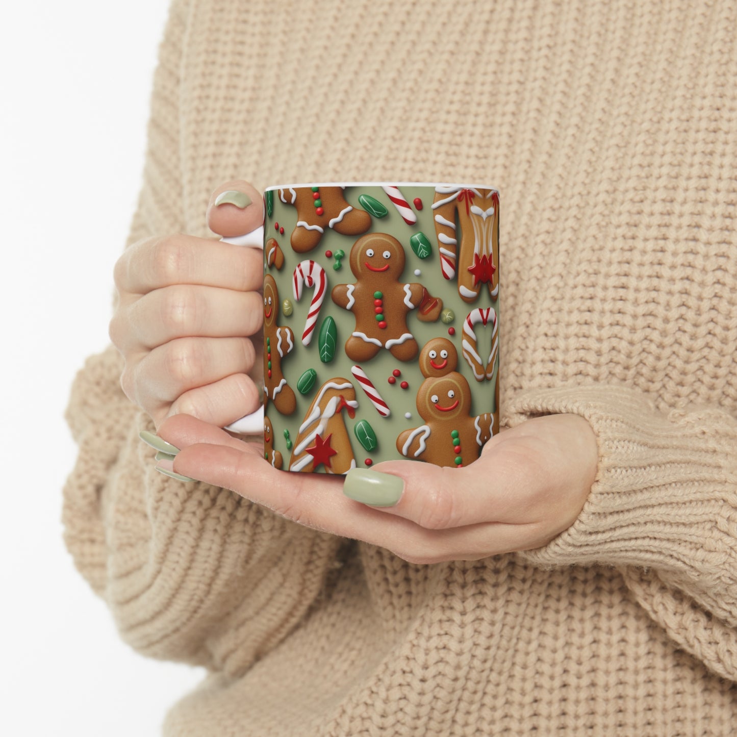 Gingerbread Man Christmas Cookie - Tree - Candy Cane - Ceramic Mug 11oz