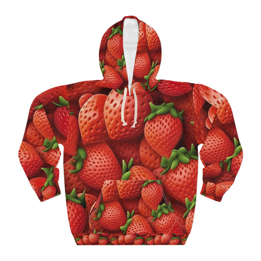 Garden Strawberries- Wild Sweet Gourmet - Farm Growing Ripe Red Fruit -Unisex Pullover Hoodie (AOP)