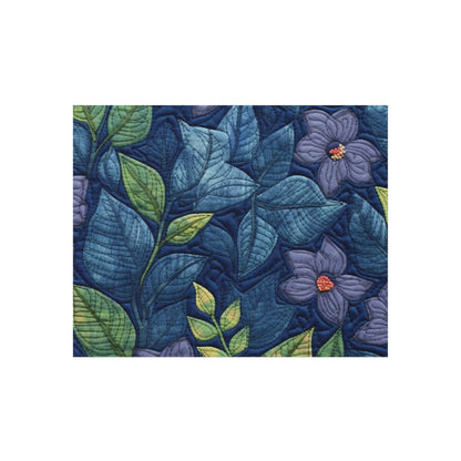 Floral Embroidery Blue: Denim-Inspired, Artisan-Crafted Flower Design - Outdoor Rug