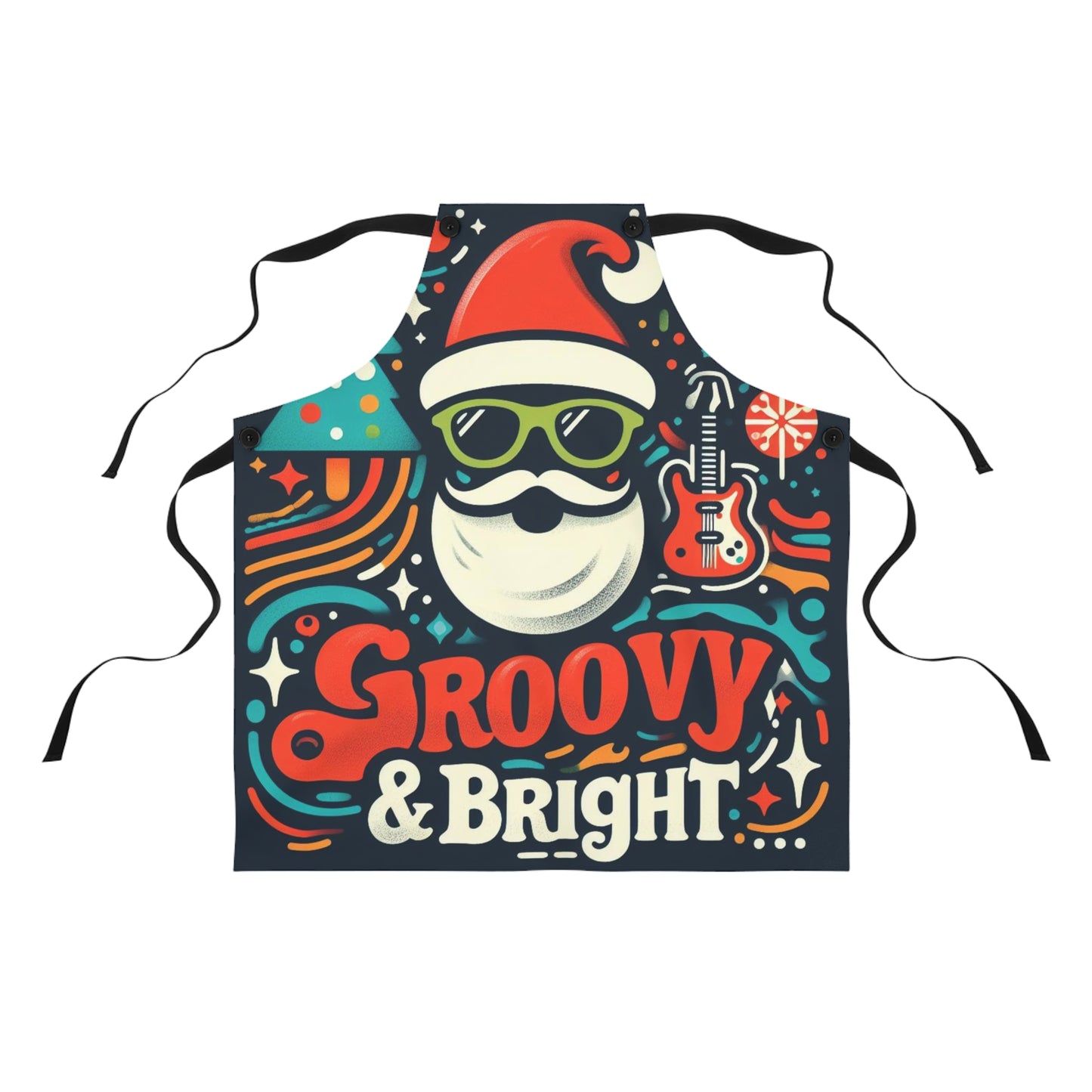 Groovy & Bright Santa Vibes - Retro Christmas Charm with Funky Guitar and Festive Trees - Apron (AOP)