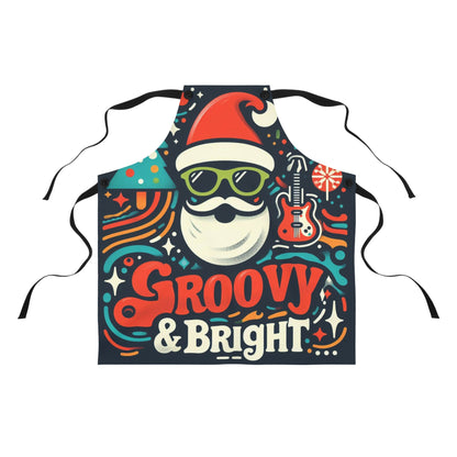 Groovy & Bright Santa Vibes - Retro Christmas Charm with Funky Guitar and Festive Trees - Apron (AOP)