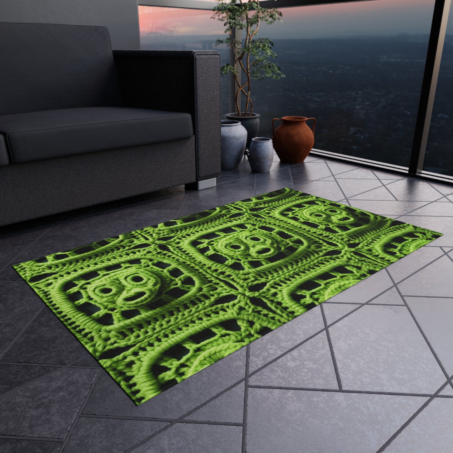 Halloween Green Alien Crochet Galactic Space Zombie Style - Outdoor Rug