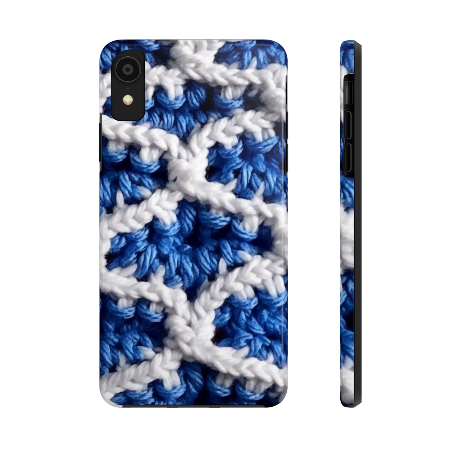 Blueberry Blue Crochet, White Accents, Classic Textured Pattern - Tough Phone Cases