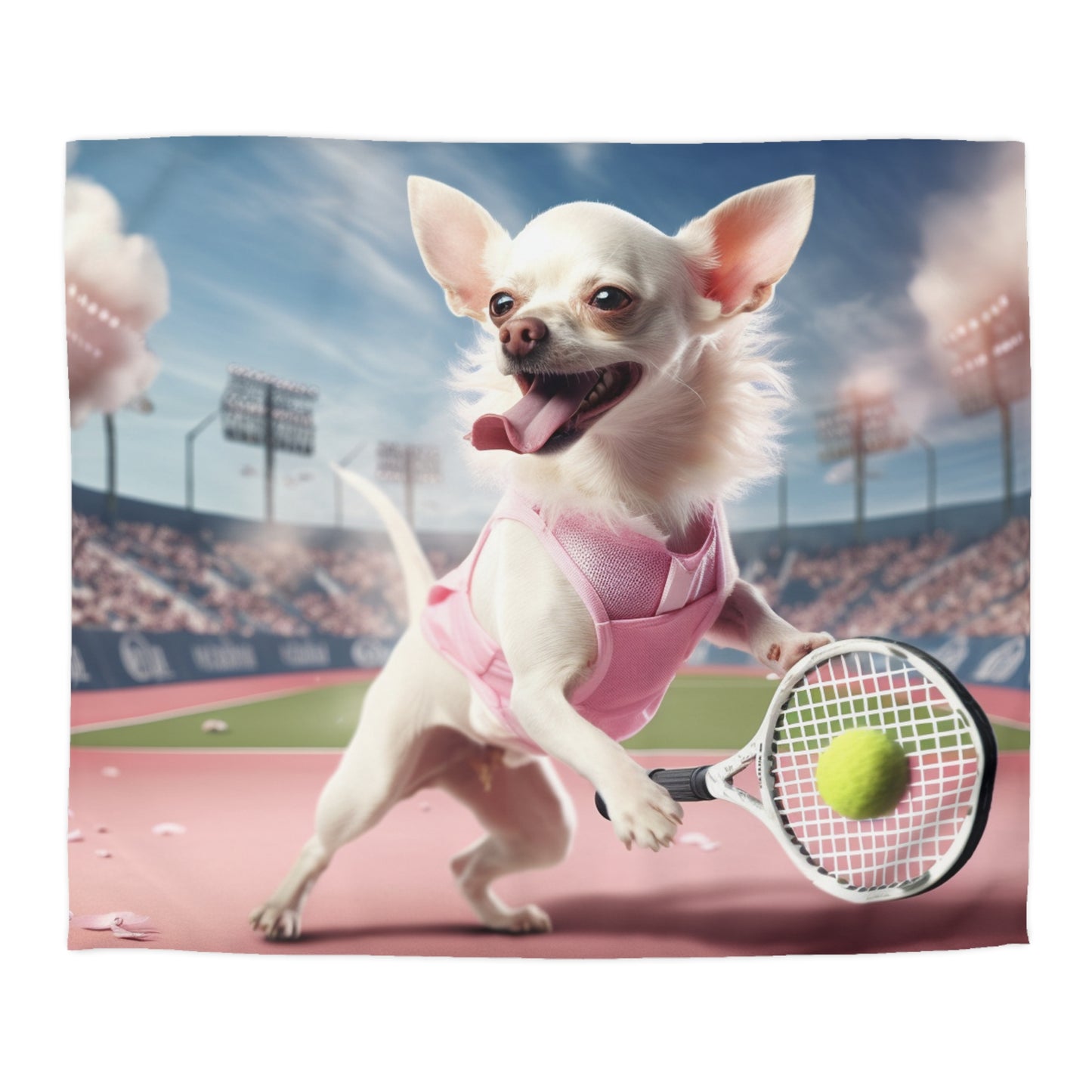 Chihuahua Tennis Ace: Dog Pink Outfit, Court Atheletic Sport Game - Microfiber Duvet Cover