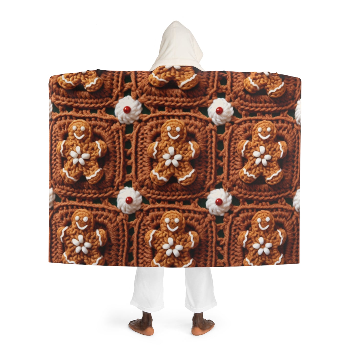 Gingerbread Man Crochet, Classic Christmas Cookie Design, Festive Yuletide Craft. Holiday Decor - Hooded Sherpa Fleece Blanket