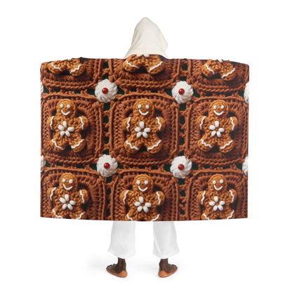 Gingerbread Man Crochet, Classic Christmas Cookie Design, Festive Yuletide Craft. Holiday Decor - Hooded Sherpa Fleece Blanket