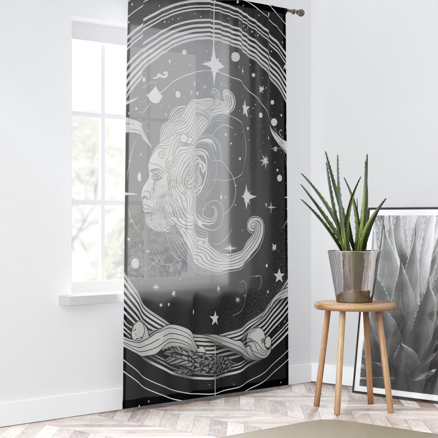 Aquarius Custom Photo Curtains, Black White Water-Bearer Design, 100% Polyester, One-Sided Print