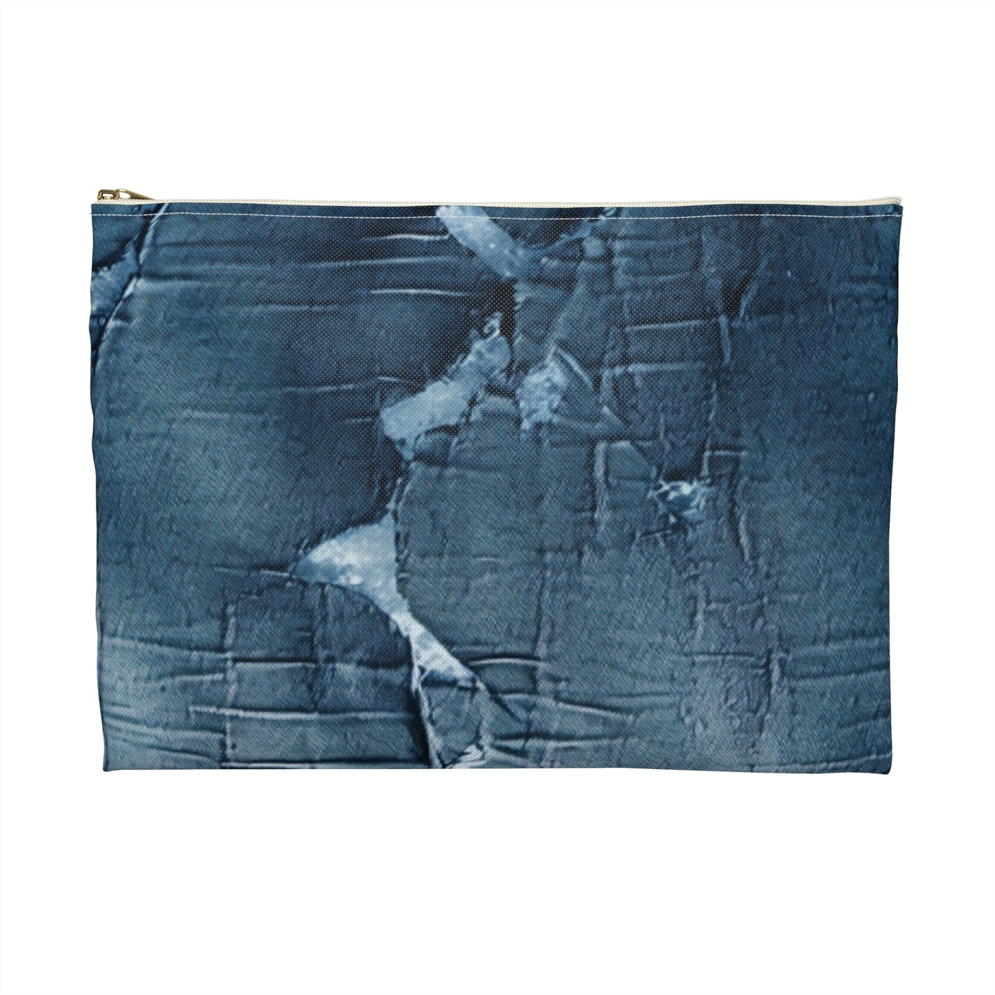 Distressed Blue Denim-Look: Edgy, Torn Fabric Design - Accessory Pouch