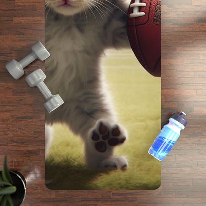 Football Kitty Fantasy: Feline Cat American Sport Quarterback - Rubber Yoga Mat