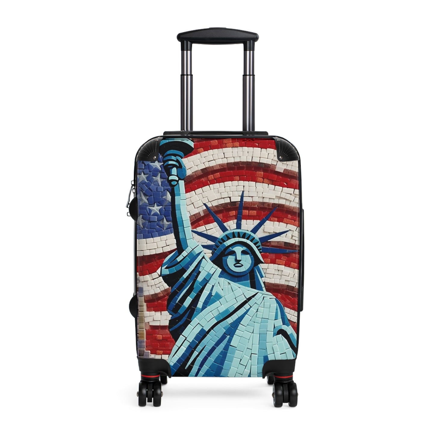 Patriotic Mosaic Artwork, Liberty Statue with Flag, Emblematic Freedom, Independence Day Mural, National Pride Abstract Tilework - Suitcase