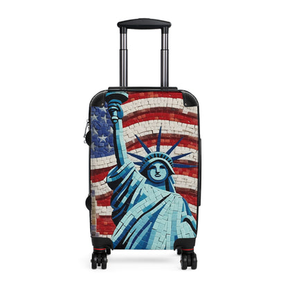 Patriotic Mosaic Artwork, Liberty Statue with Flag, Emblematic Freedom, Independence Day Mural, National Pride Abstract Tilework - Suitcase