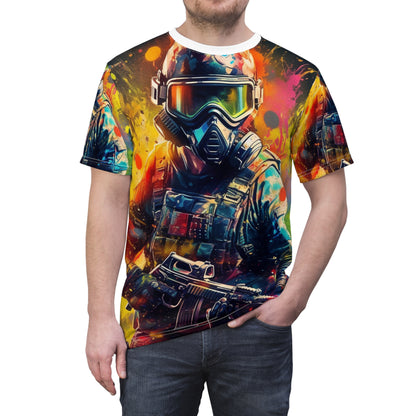 Paintball Game Sport: Professional Action Shot Target Player - Unisex Cut & Sew Tee (AOP)