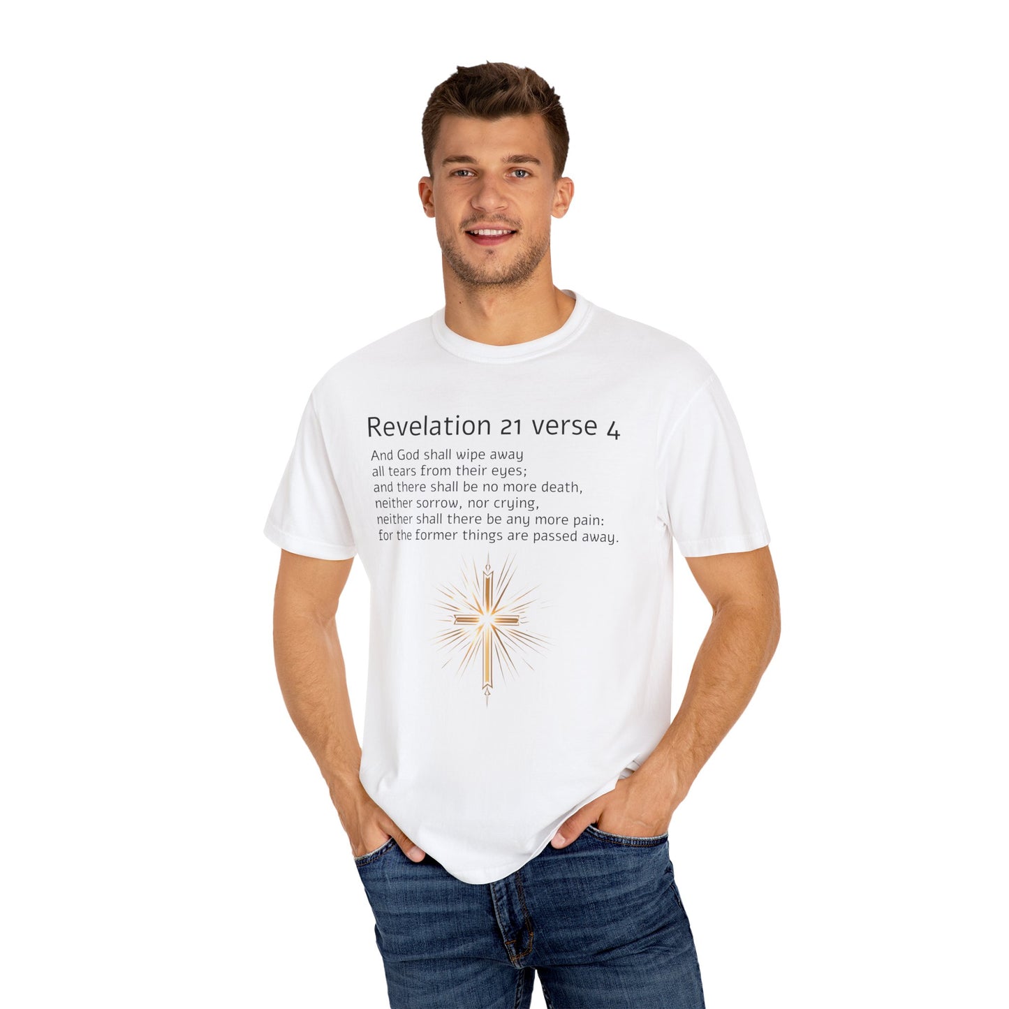 Revelation 21 Verse 4, Christian Gift, Unisex Garment-Dyed T-shirt