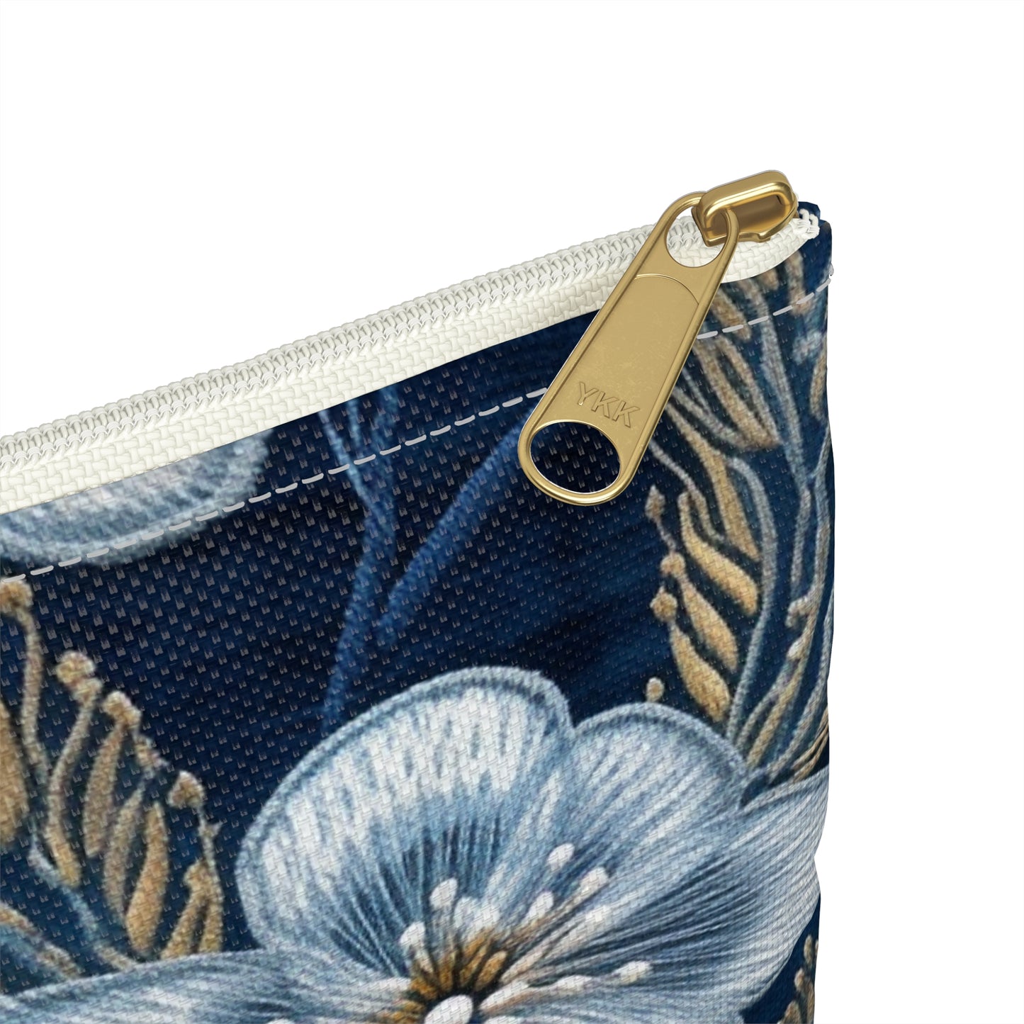 Flower Blossom Embroidery Floral on Denim Style - Accessory Pouch