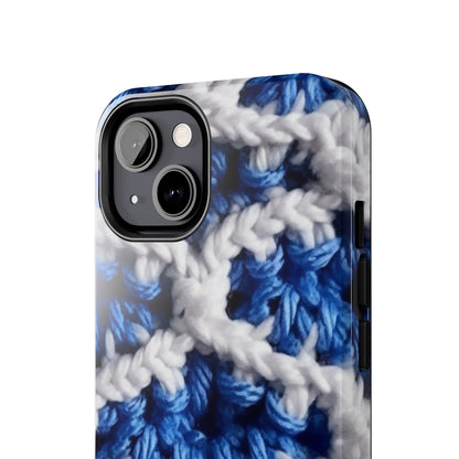 Blueberry Blue Crochet, White Accents, Classic Textured Pattern - Tough Phone Cases