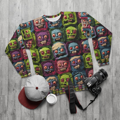 Zombie Crochet Halloween Spooky Holiday Festive Horror Living Dead - Unisex Sweatshirt (AOP)