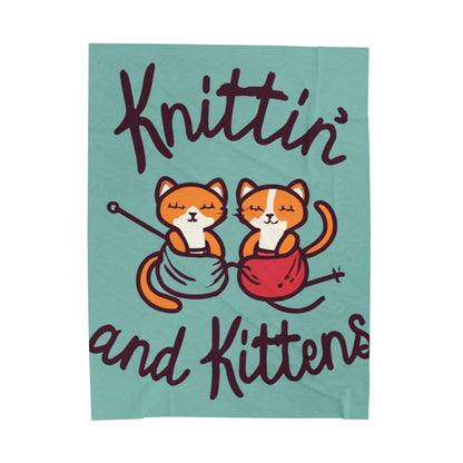 Knittin with Kittens: Cozy Cat and Stitch Blend - Velveteen Plush Blanket