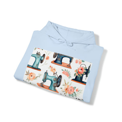 Watercolor Sewing Machines & Floral Bouquets: Antique Feminine Minimalist Styling - Unisex Heavy Blend™ Hooded Sweatshirt