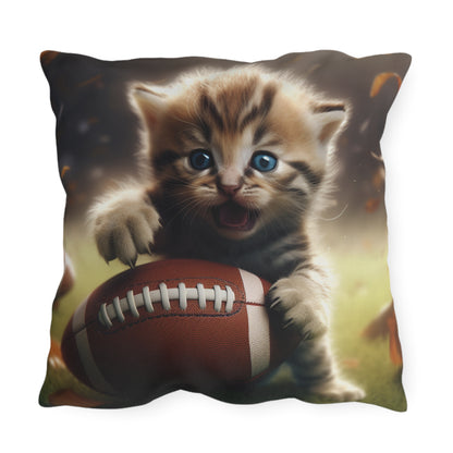 Football Kitten Touchdown: Tabby's Winning Play Sport Game - Outdoor Pillows