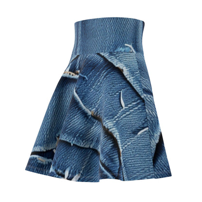 Midnight Blue Distressed Denim: Rugged, Torn & Stylish Design - Women's Skater Skirt (AOP)