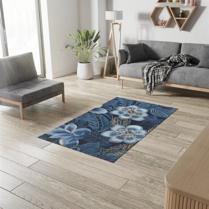 Flower Blossom Embroidery Floral on Denim Style - Dobby Rug