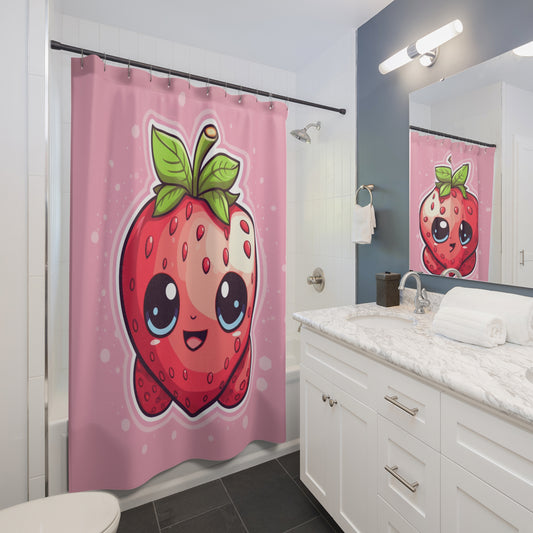 Kawaii Strawberry Adventure - Anime Clásico Fruta Japonesa Tradicional - Obra Otaku - Cortinas de Ducha