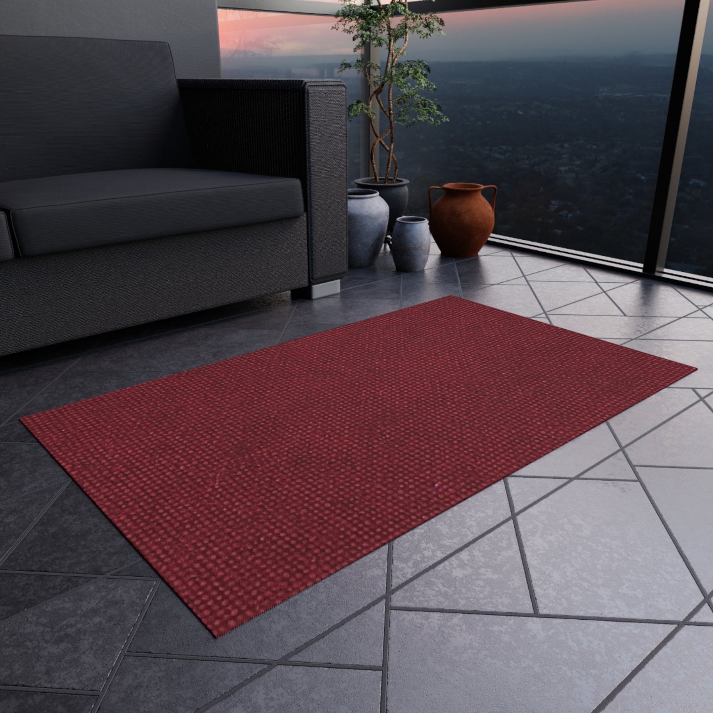 Seamless Texture - Maroon/Burgundy Denim-Inspired Fabric - Outdoor Rug