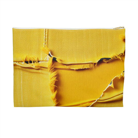 Banana Yellow Lemon: Bold Distressed, Denim-Inspired Fabric - Accessory Pouch