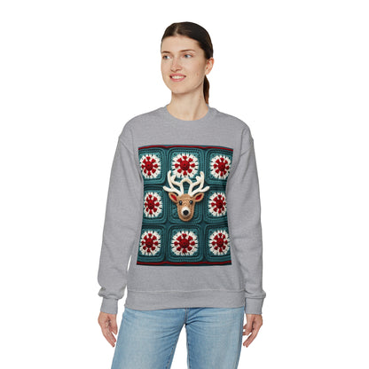 Christmas Reindeer Crochet, Wintry Wonderland Design, Festive Stag Motif. Embrace the Holiday Spirit - Unisex Heavy Blend™ Crewneck Sweatshirt