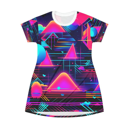 80s Synthwave Retro-Futuristic Inspired Pattern Design T-Shirt Dress (AOP)