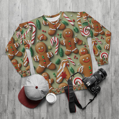 Gingerbread Man Christmas Cookie - Tree - Candy Cane - Unisex Sweatshirt (AOP)