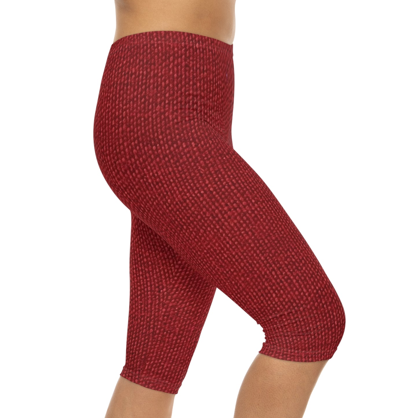 Bold Ruby Red: Denim-Inspired, Passionate Fabric Style - Women’s Capri Leggings (AOP)