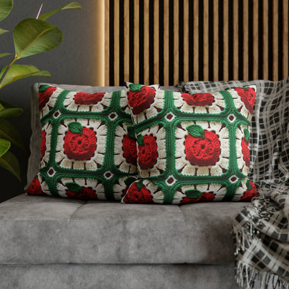 Apple Granny Square Crochet Pattern: Wild Fruit Tree, Delicious Red Design - Spun Polyester Square Pillow Case