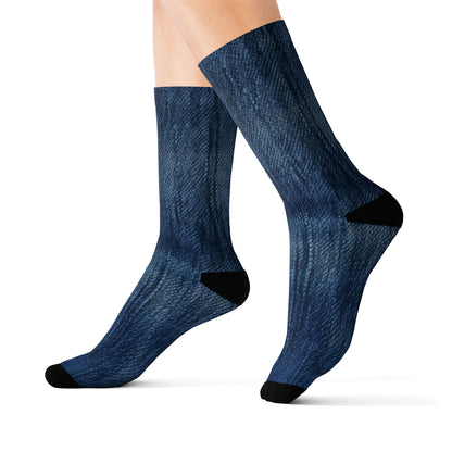 Indigo Splash: Washed Denim Reverie in Deep Blue - Sublimation Socks