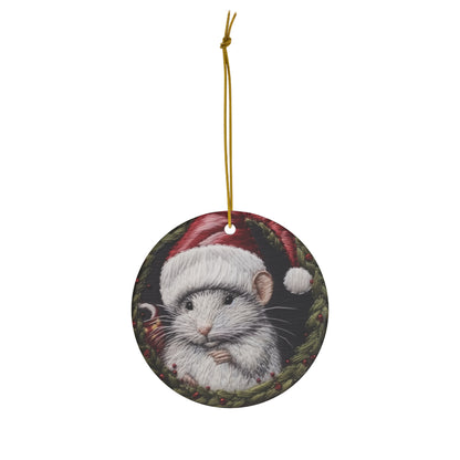 Christmas Mouse in Santa Hat, Festive Holiday Rodent, Winter Creature Design - Ceramic Ornament, 4 Shapes