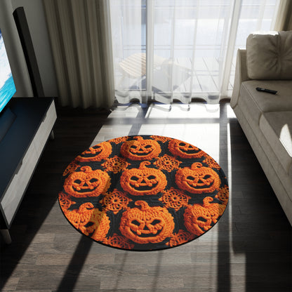 Halloween Crochet Pumpkin Scary Horror Festive Holiday Pattern - Round Rug