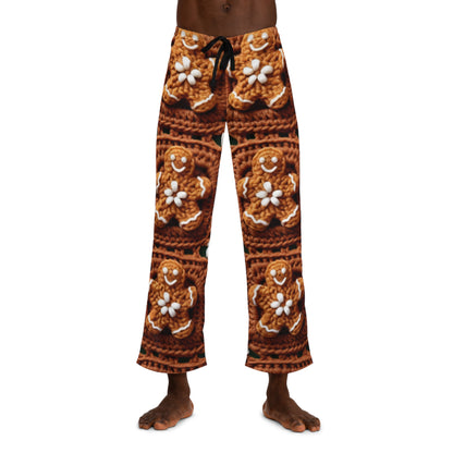 Gingerbread Man Crochet, Classic Christmas Cookie Design, Festive Yuletide Craft. Holiday Decor - Men's Pajama Pants (AOP)