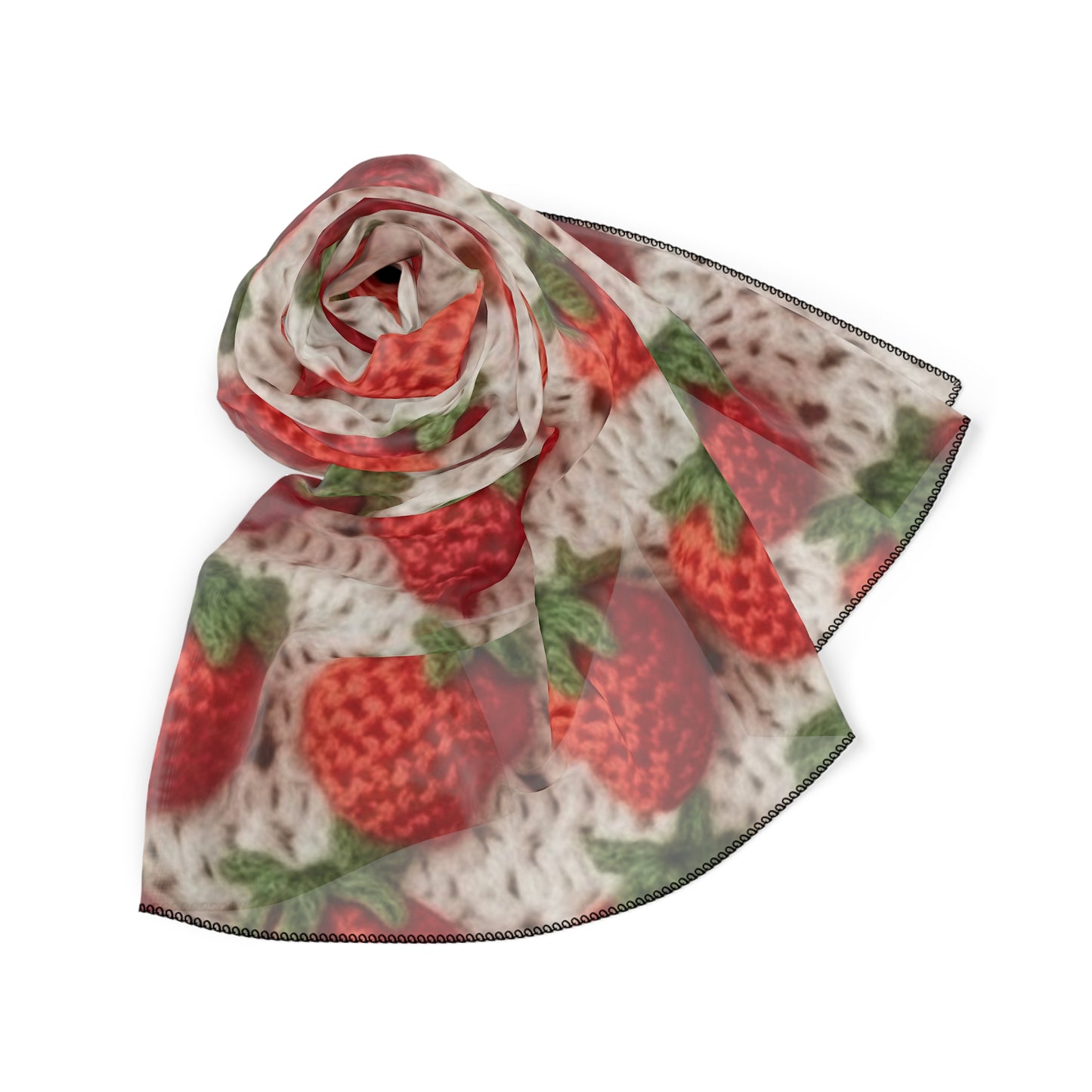 Strawberry Traditional Japanese, Crochet Craft, Fruit Design, Red Berry Pattern - Poly Scarf