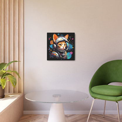 Astro Cat Adventure Feline - Pop Art, Floating in Cosmic Space - Metal Art Sign