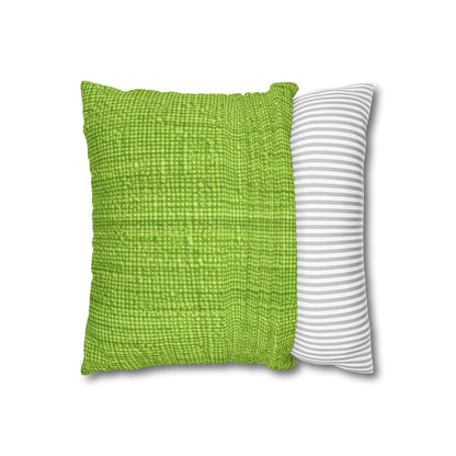 Lush Grass Neon Green: estilo de tela primaveral inspirado en la mezclilla - Funda de almohada cuadrada de poliéster hilado