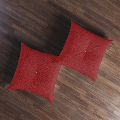 Bold Ruby Red: Denim-Inspired, Passionate Fabric Style - Tufted Floor Pillow, Square