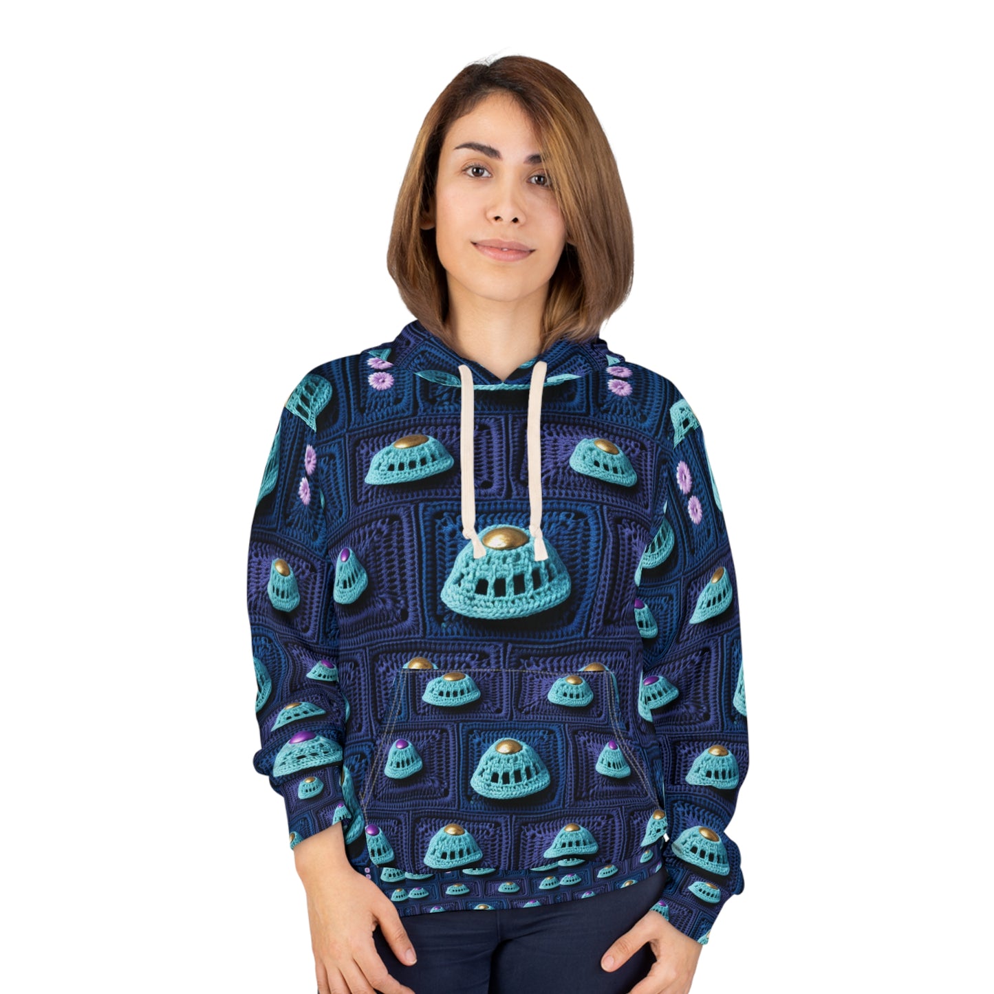 Spaceship UFO Crochet - Galactic Travel Ship - Alien Craft - Flying Saucer - Unisex Pullover Hoodie (AOP)