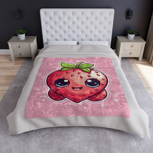 Kawaii Strawberry Adventure - Anime Classic Traditional Japanese Fruit - Otaku Artwork - Crushed Velvet Blanket